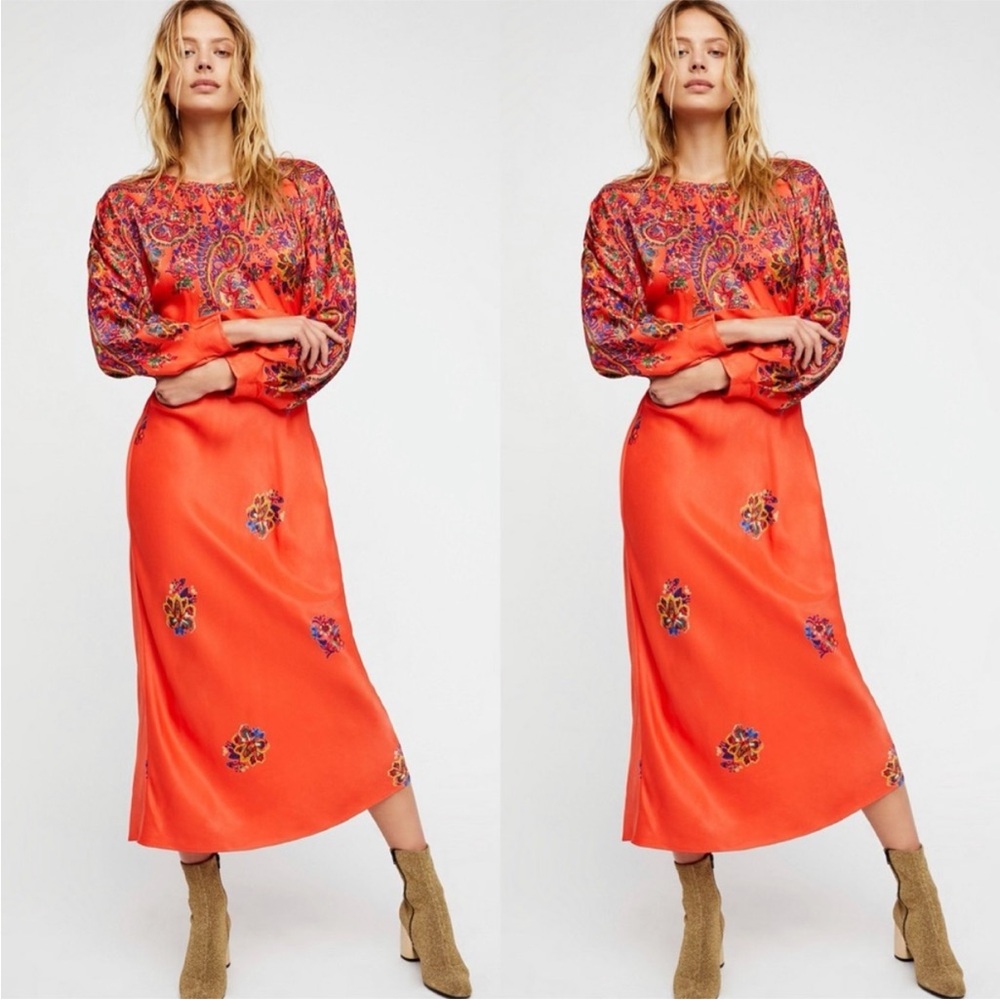 Free People Orange and Purple Midi Dress